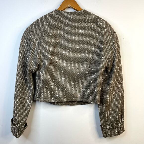 Carlisle Vintage 80s 90s Taupe Classic Tailored Tweed Wool Cropped Jacket 8 M - Picture 7 of 12